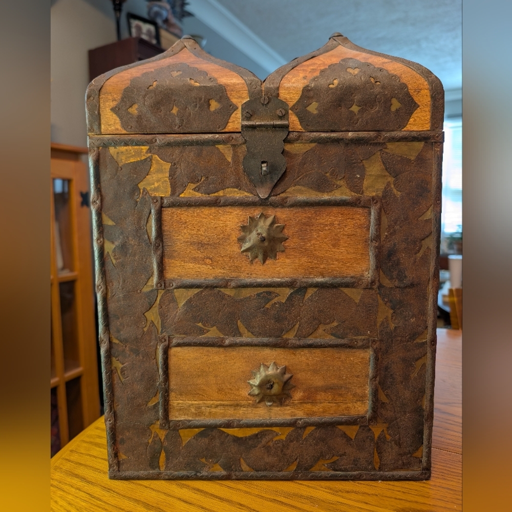 Zanzibar Vintage Teak Wine Chest with Metal Accents. Handcrafted.